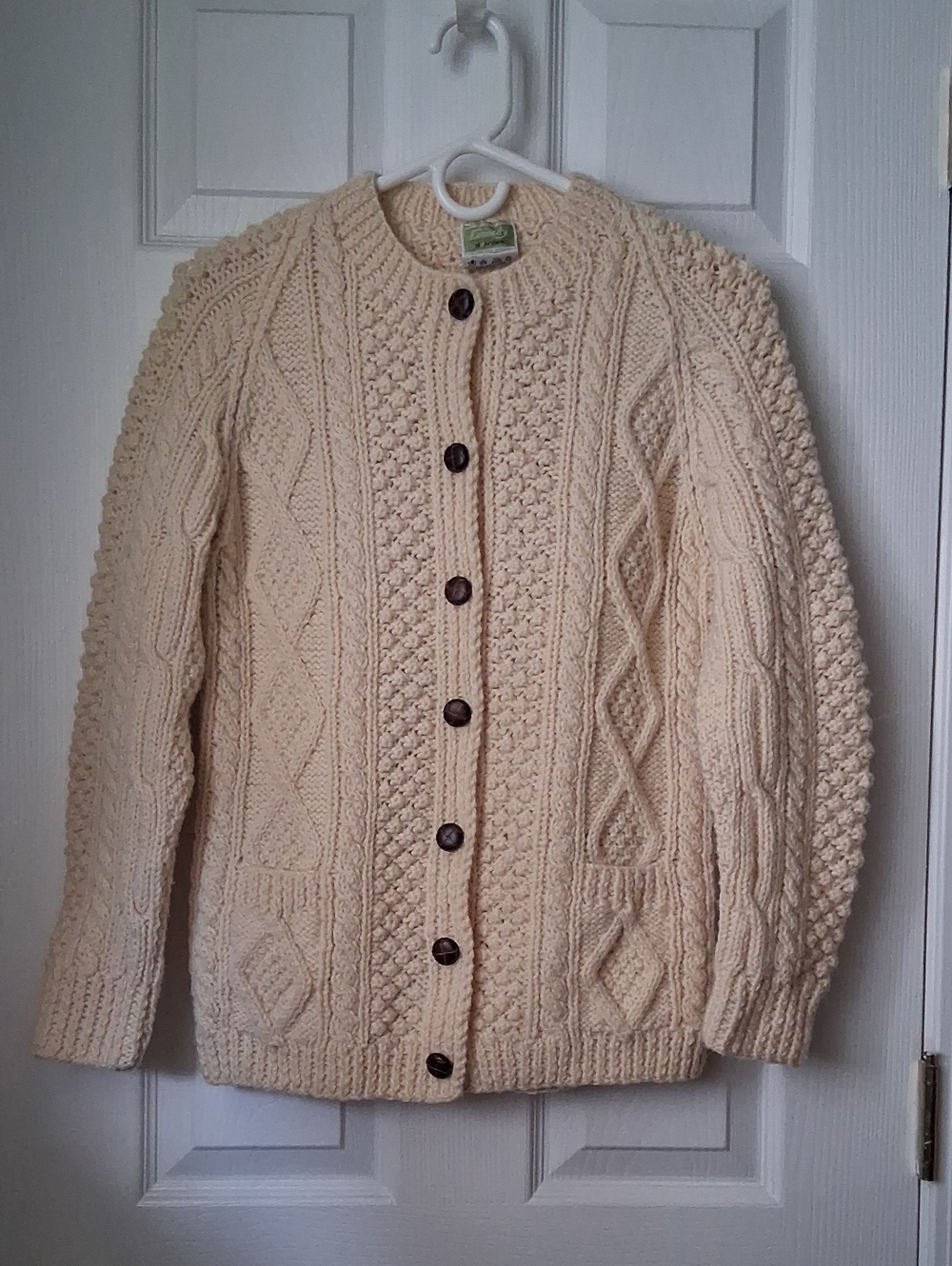 Irish Handknit Classic Chunky Knit Wool Cardigan Sweater - Cream